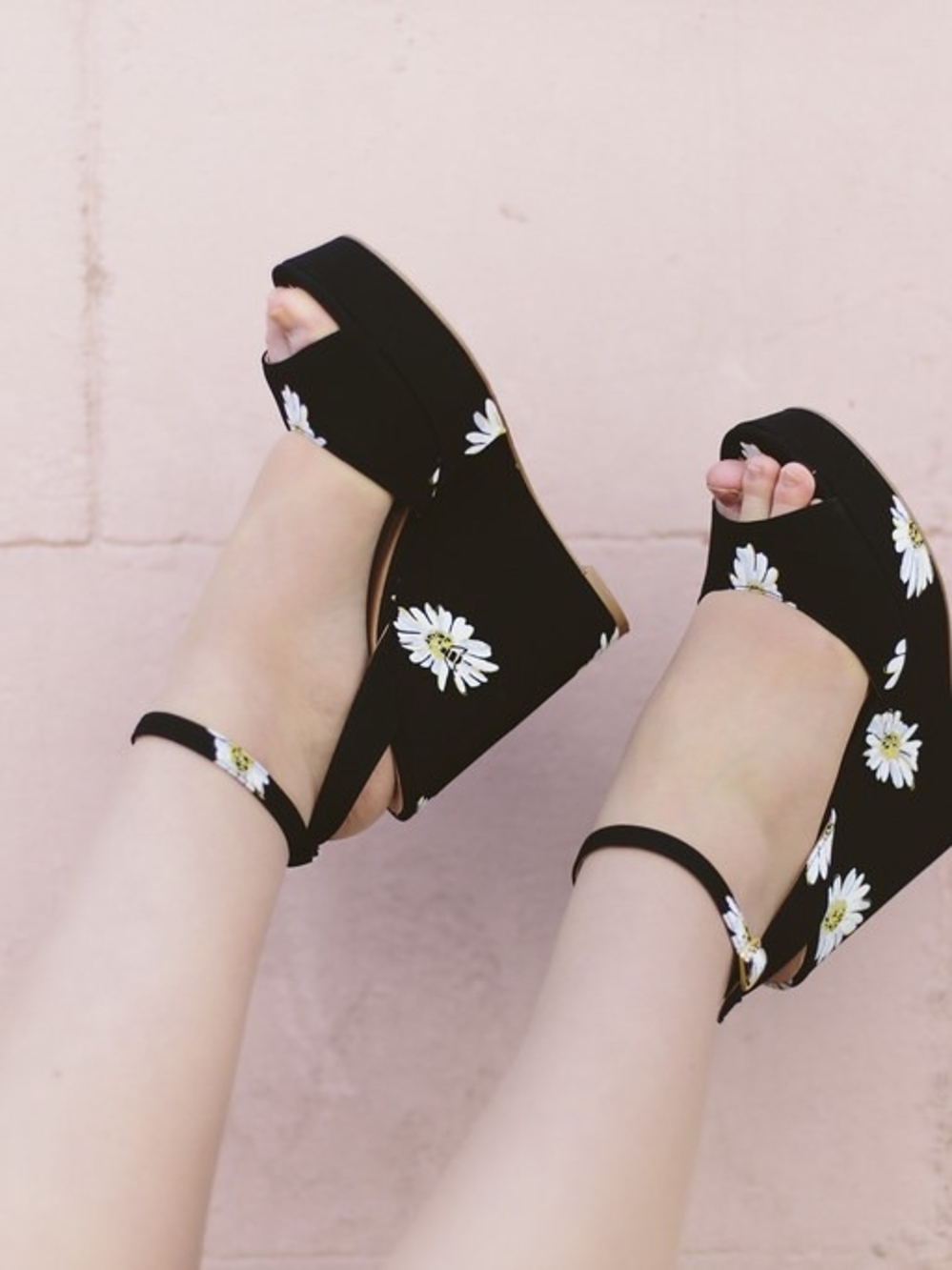 kate spade Black Daisy Embroidered Wedge Sandals